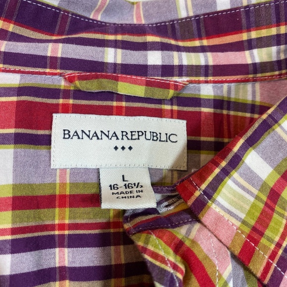 Banana Republic Men's Button Down Plaid Purple Red - Picture 3 of 7